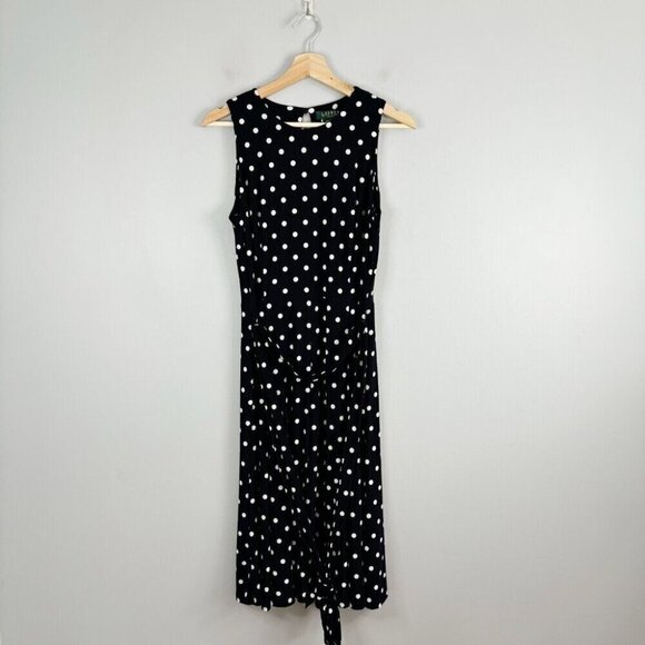 Lauren Ralph Lauren Navy and White Polka Dot Midi Dress - Picture 1 of 11